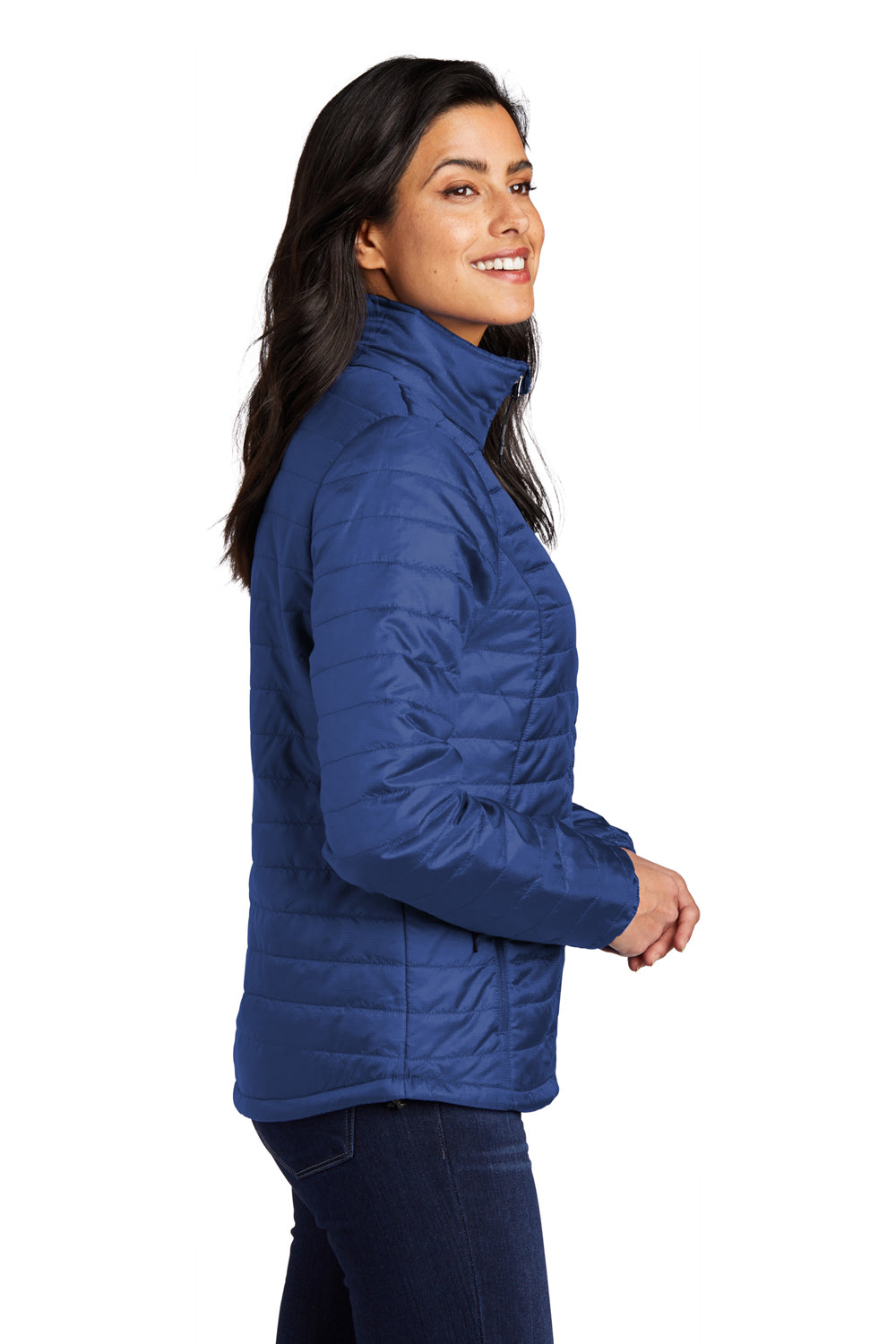 Port Authority L850 Womens Water Resistant Packable Puffy Full Zip Jacket Cobalt Blue Model Side