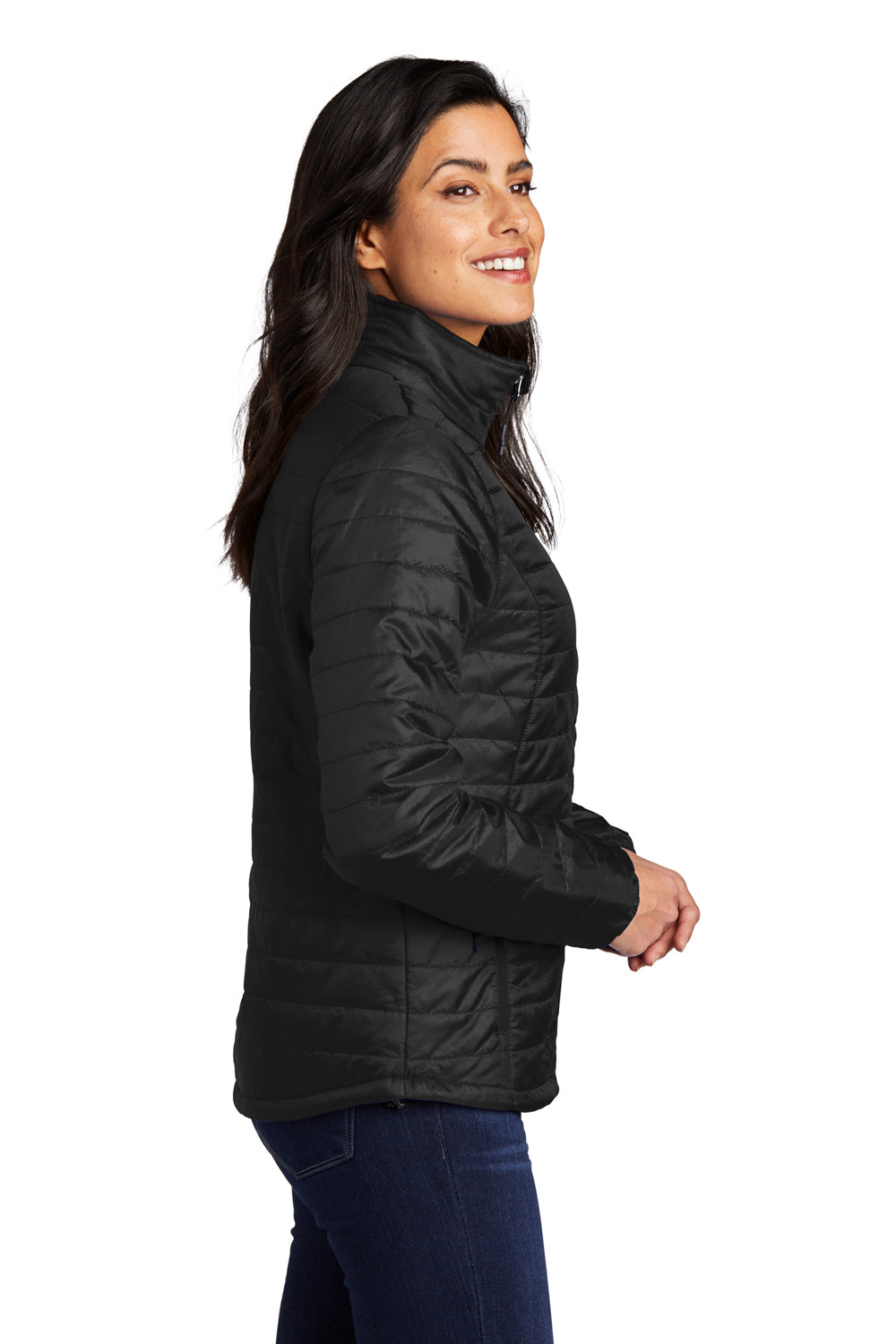 Port Authority L850 Womens Water Resistant Packable Puffy Full Zip Jacket Deep Black Model Side