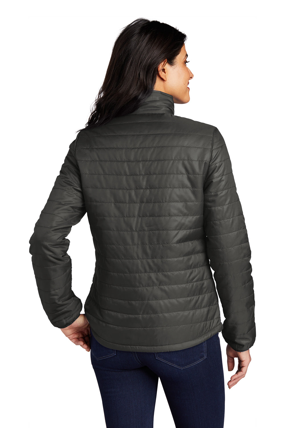 Port Authority L850 Womens Water Resistant Packable Puffy Full Zip Jacket Sterling Grey/Graphite Grey Model Back