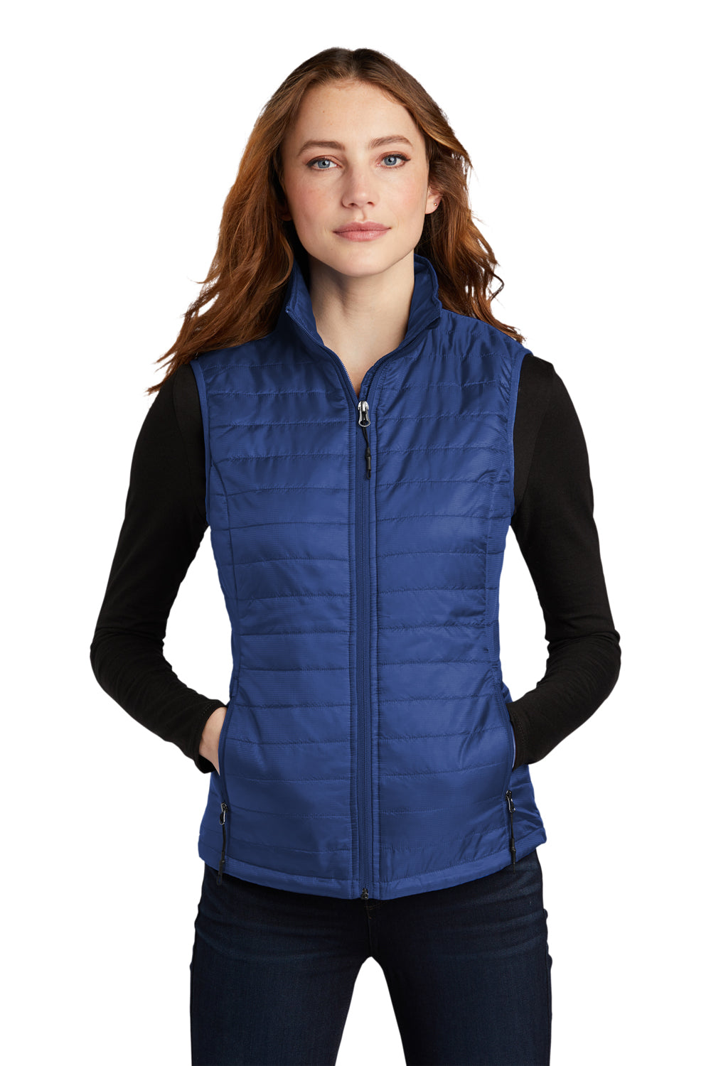 Port Authority L851 Womens Water Resistant Packable Puffy Full Zip Vest Cobalt Blue Model Front