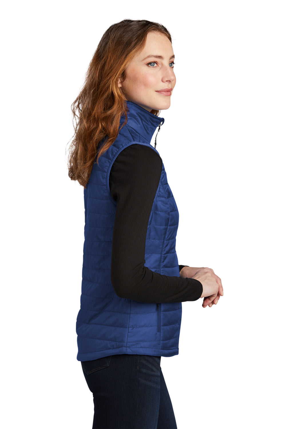 Port Authority L851 Womens Water Resistant Packable Puffy Full Zip Vest Cobalt Blue Model Side