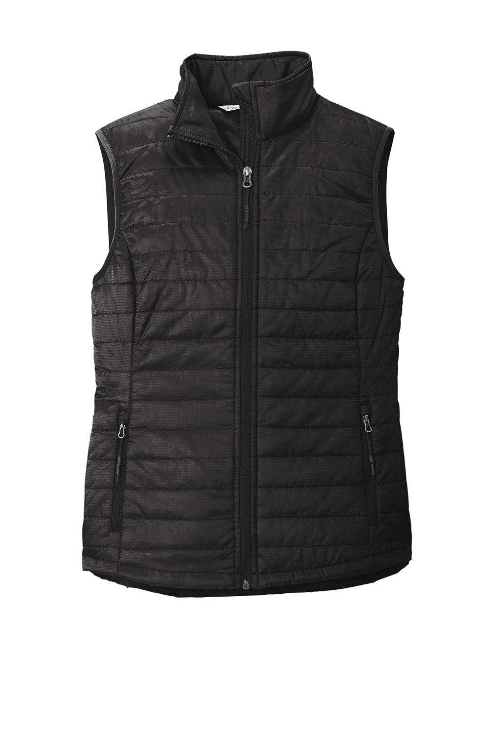 Port Authority L851 Womens Water Resistant Packable Puffy Full Zip Vest Deep Black Flat Front