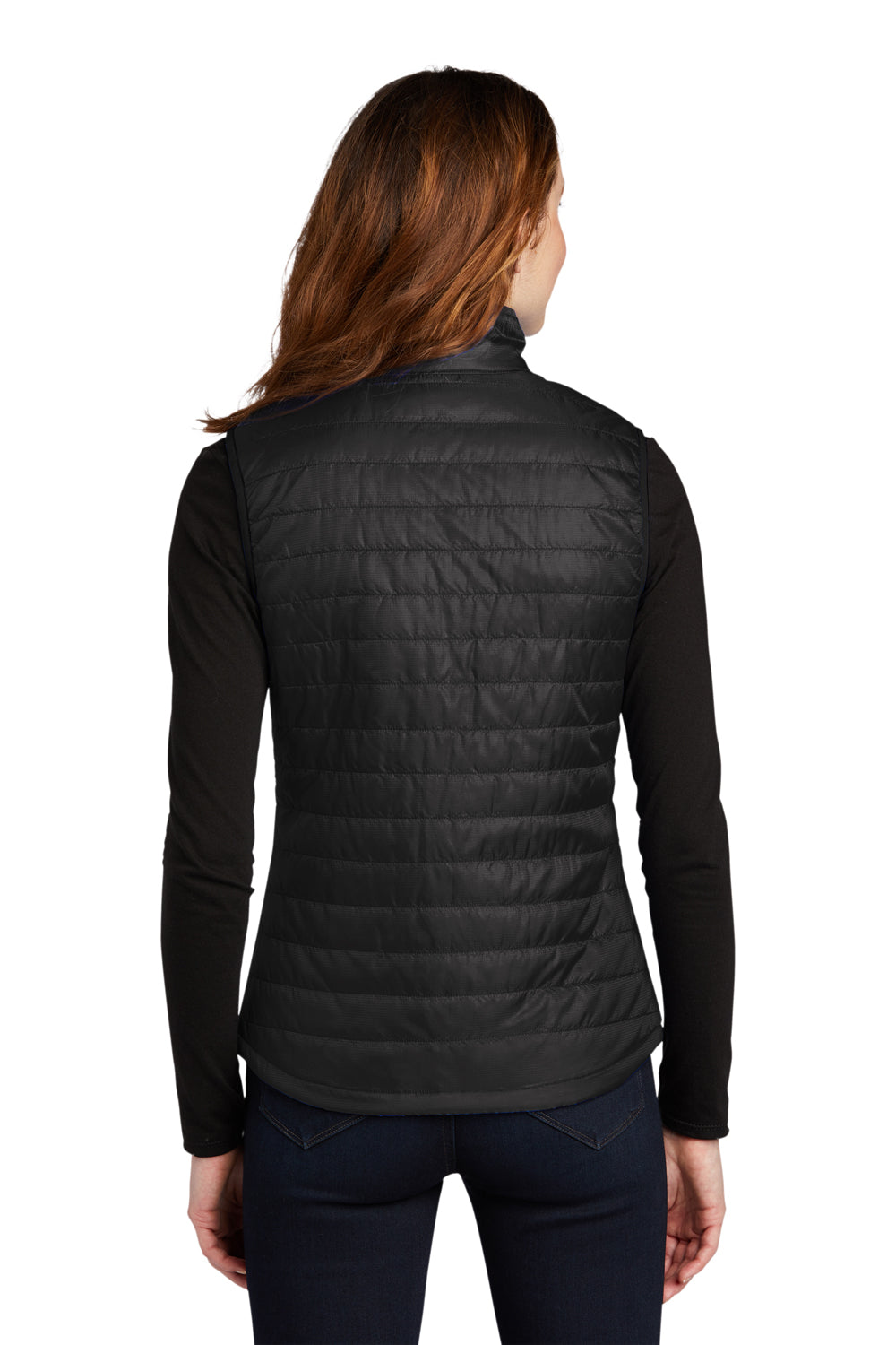 Port Authority L851 Womens Water Resistant Packable Puffy Full Zip Vest Deep Black Model Back