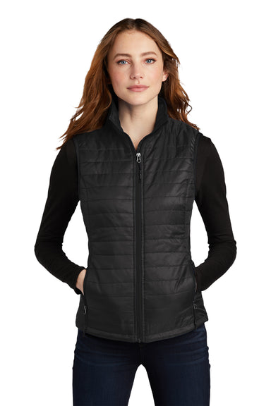 Port Authority L851 Womens Water Resistant Packable Puffy Full Zip Vest Deep Black Model Front