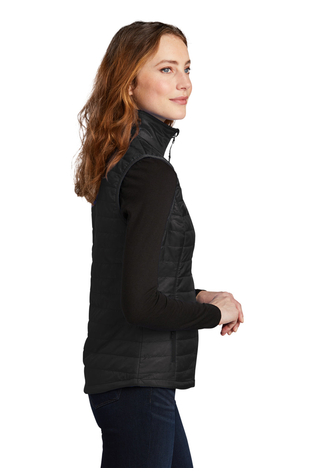 Port Authority L851 Womens Water Resistant Packable Puffy Full Zip Vest Deep Black Model Side