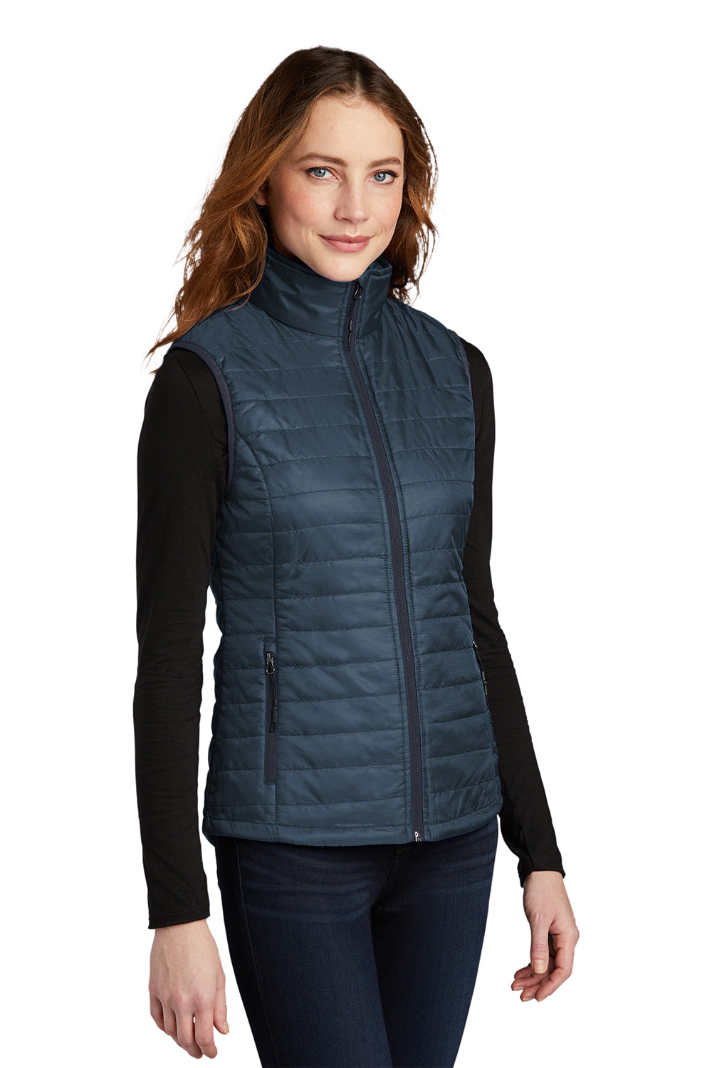 Port Authority L851 Womens Water Resistant Packable Puffy Full Zip Vest Regatta Blue/River Navy Blue Model 3q