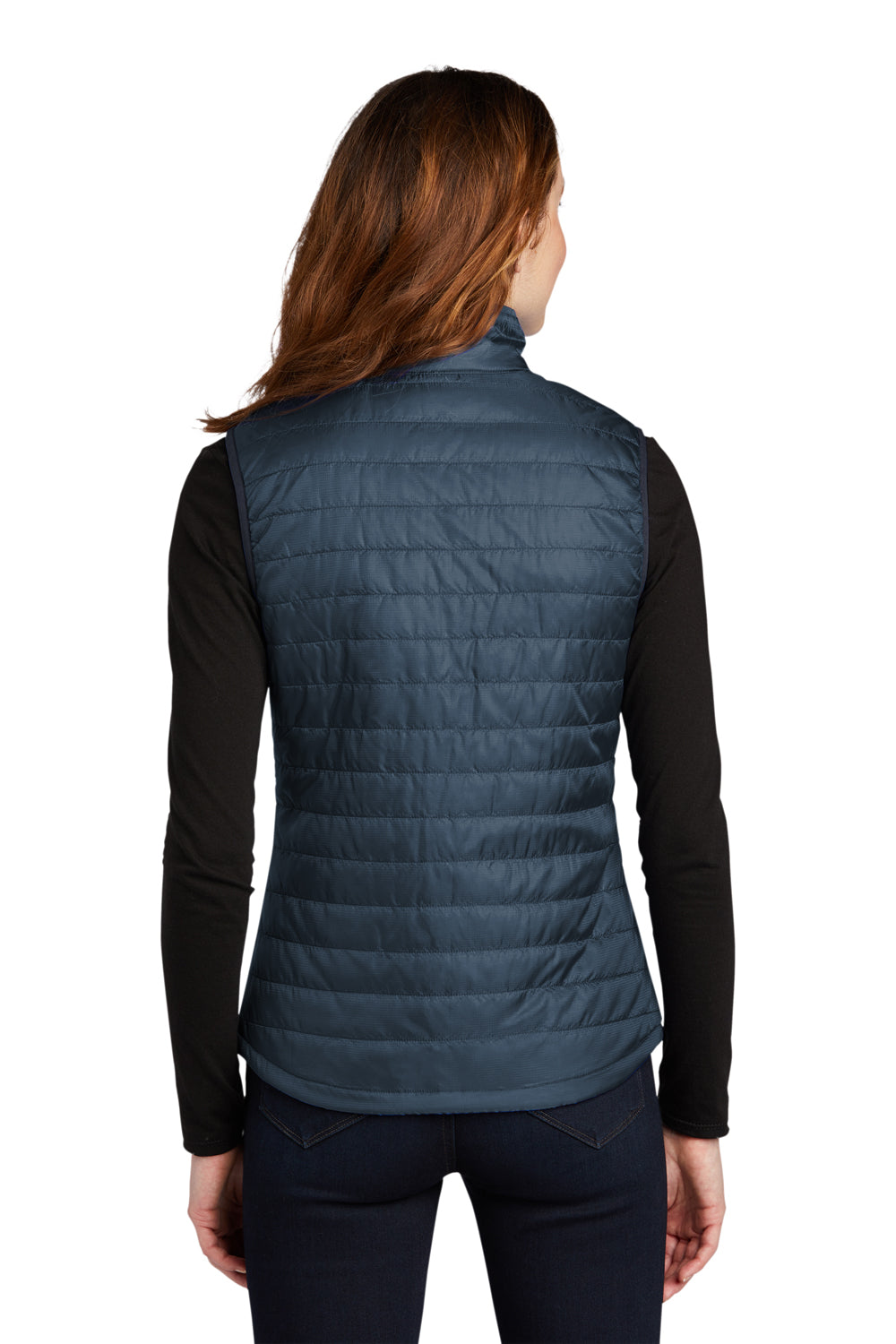 Port Authority L851 Womens Water Resistant Packable Puffy Full Zip Vest Regatta Blue/River Navy Blue Model Back