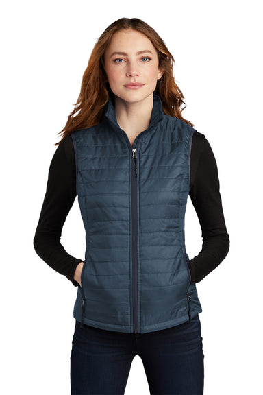 Port Authority L851 Womens Water Resistant Packable Puffy Full Zip Vest Regatta Blue/River Navy Blue Model Front