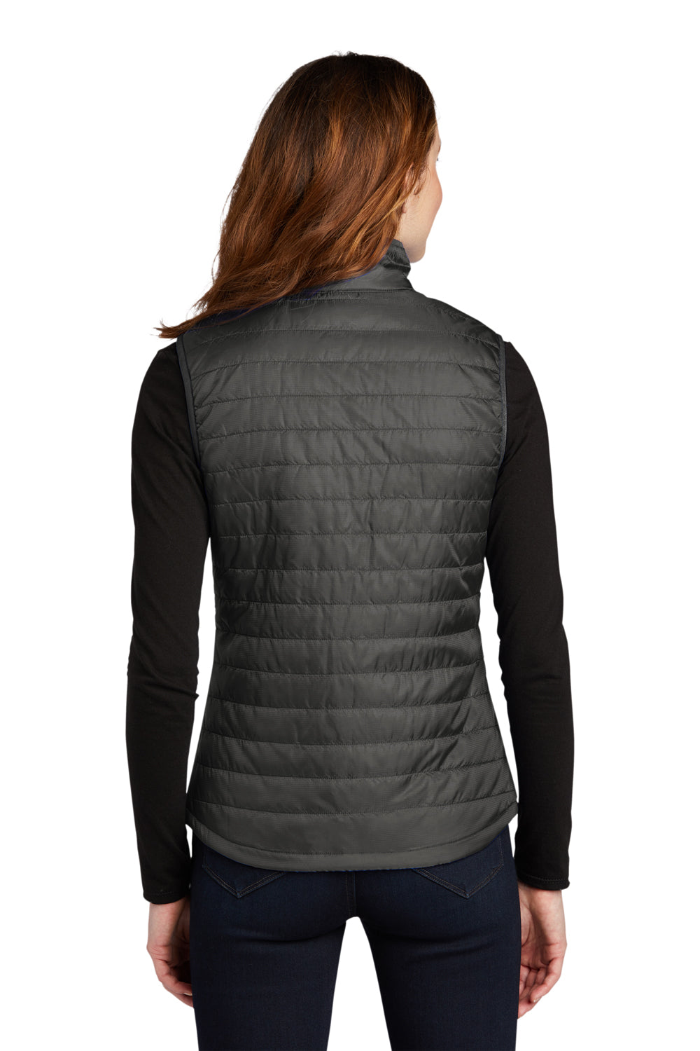 Port Authority L851 Womens Water Resistant Packable Puffy Full Zip Vest Sterling Grey/Graphite Grey Model Back