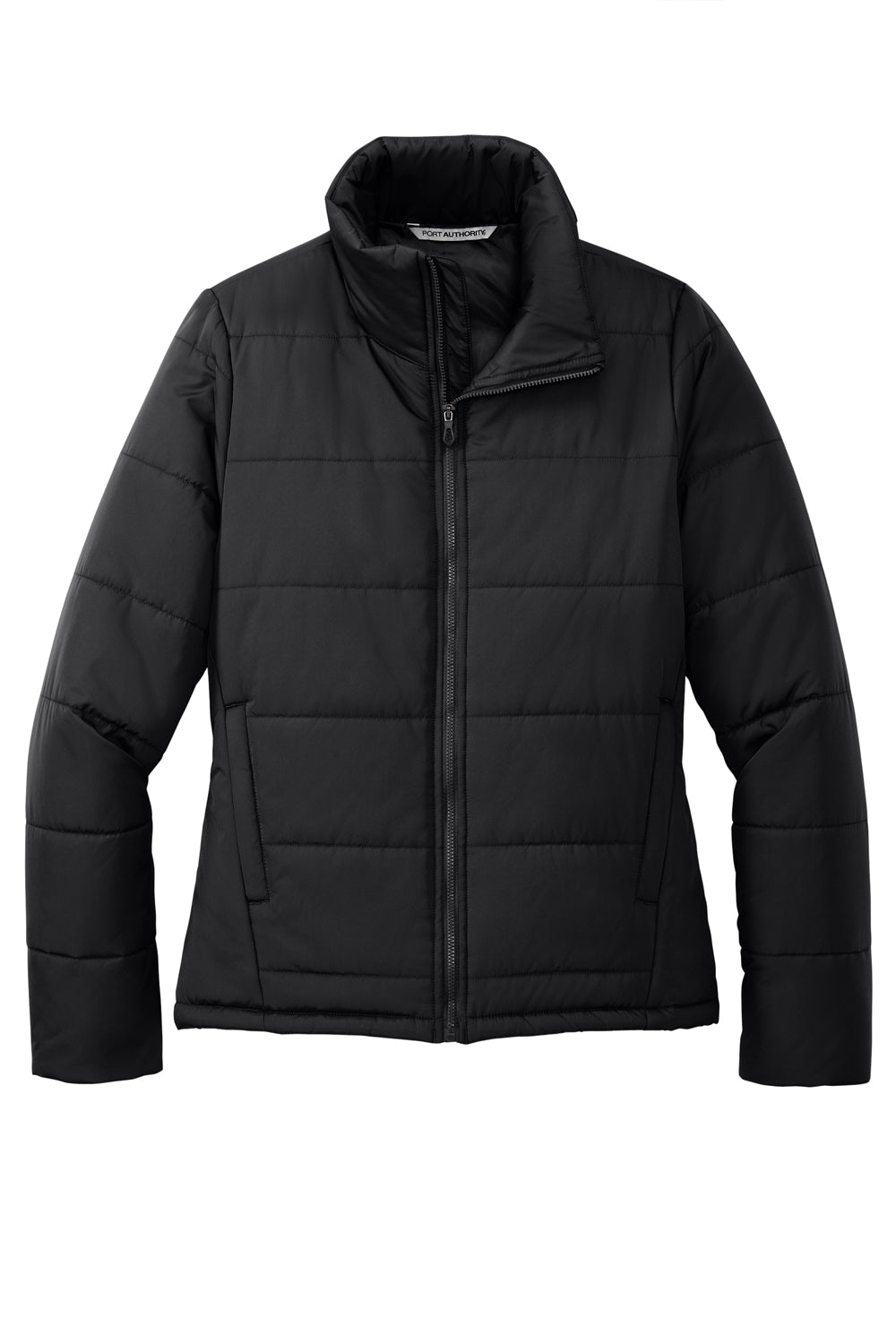 Port Authority L852 Womens Water Resistant Full Zip Puffer Jacket Deep Black Flat Front