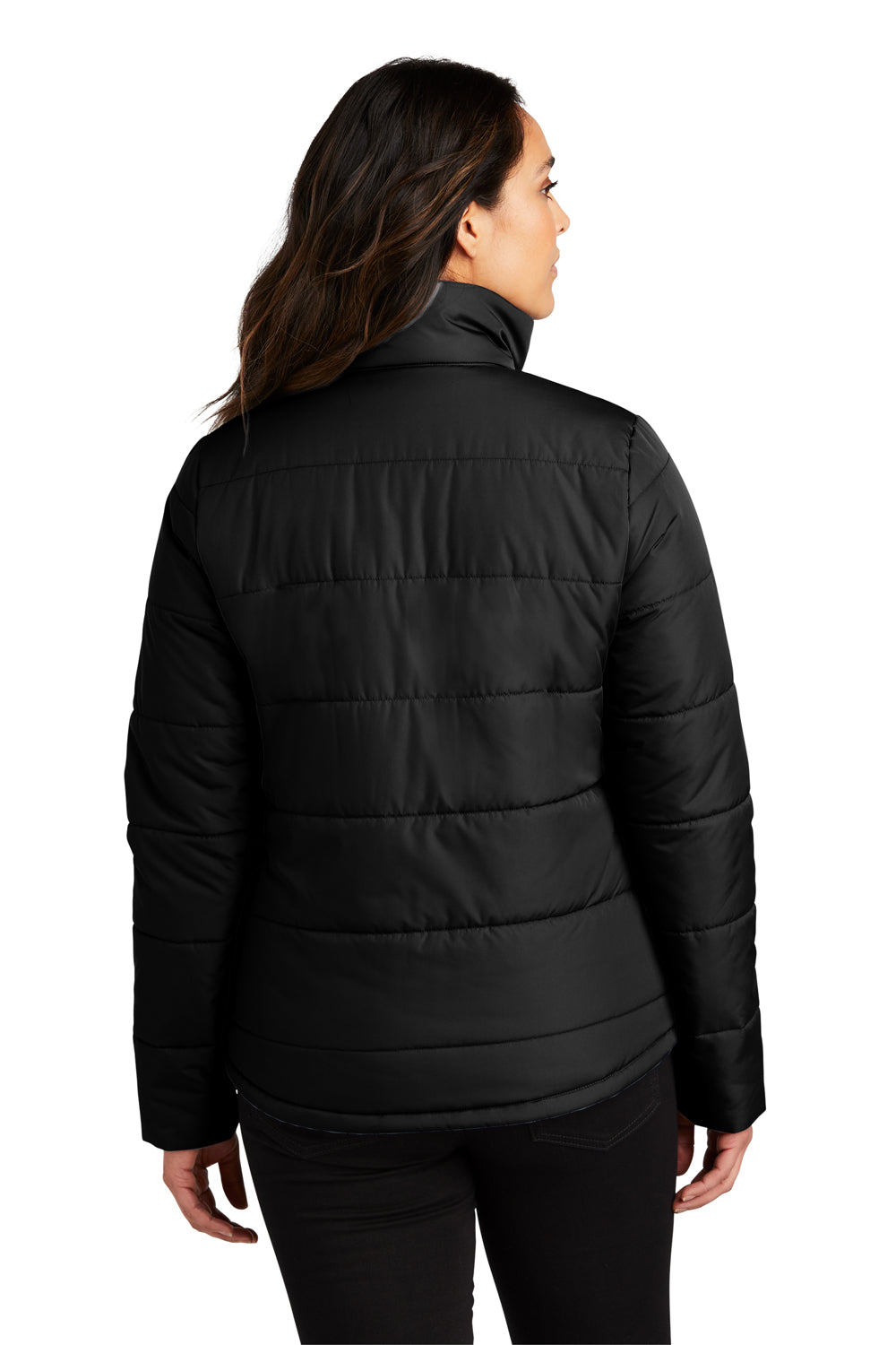 Port Authority L852 Womens Water Resistant Full Zip Puffer Jacket Deep Black Model Back