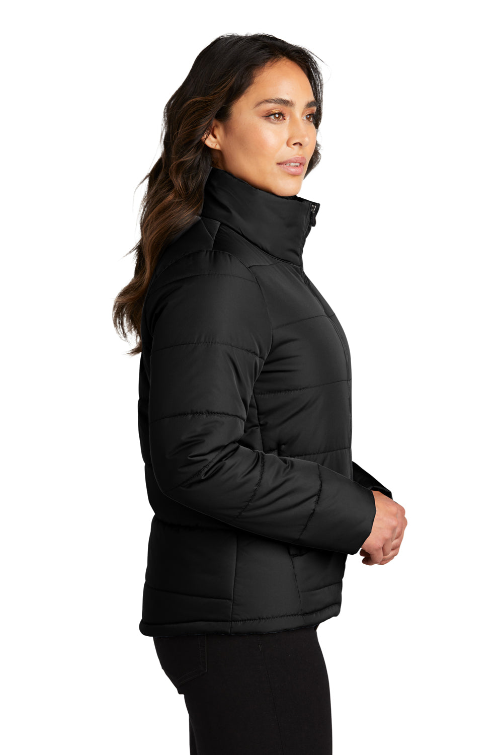 Port Authority L852 Womens Water Resistant Full Zip Puffer Jacket Deep Black Model Side