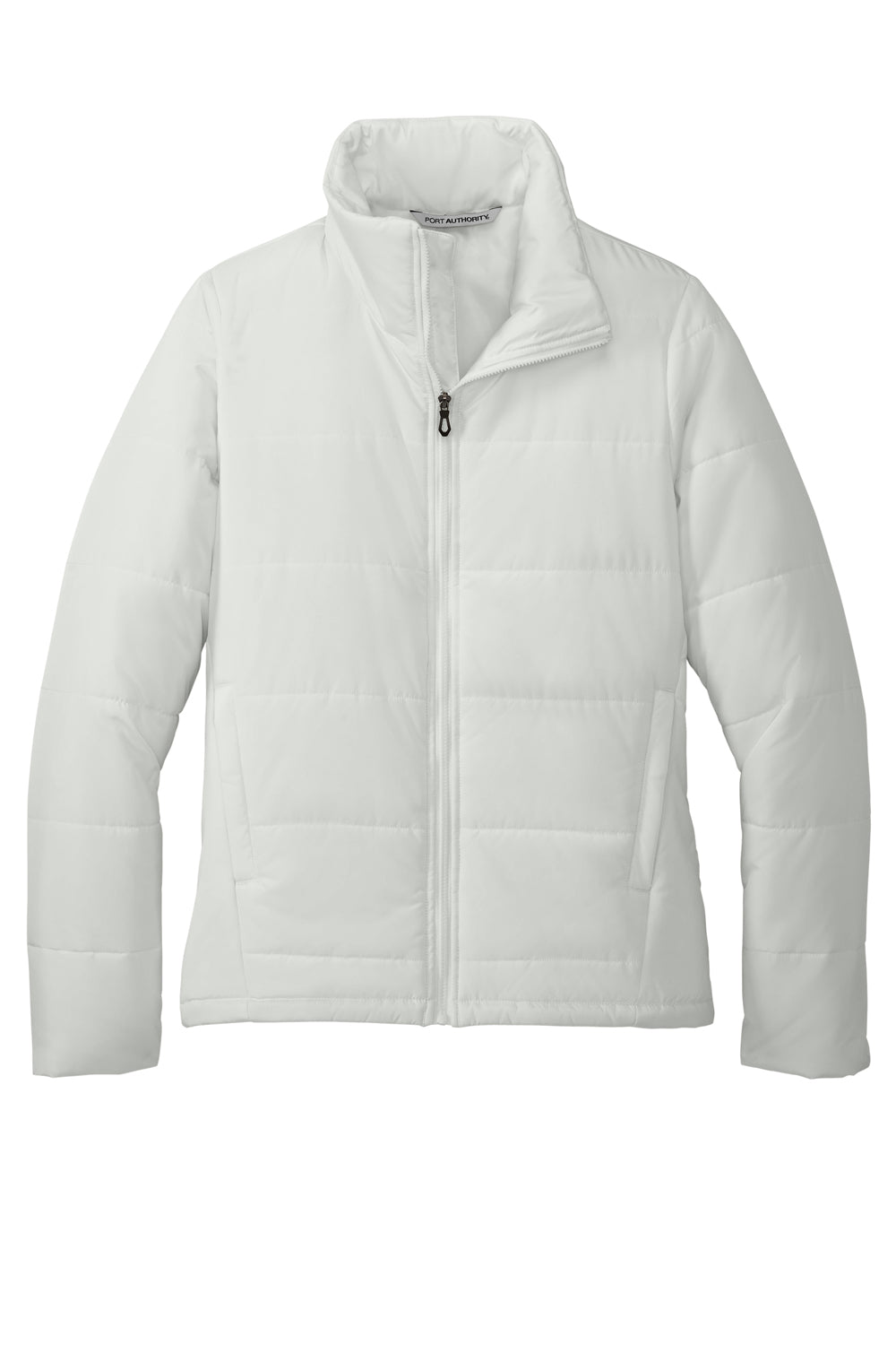 Port Authority L852 Womens Water Resistant Full Zip Puffer Jacket Marshmallow White Flat Front