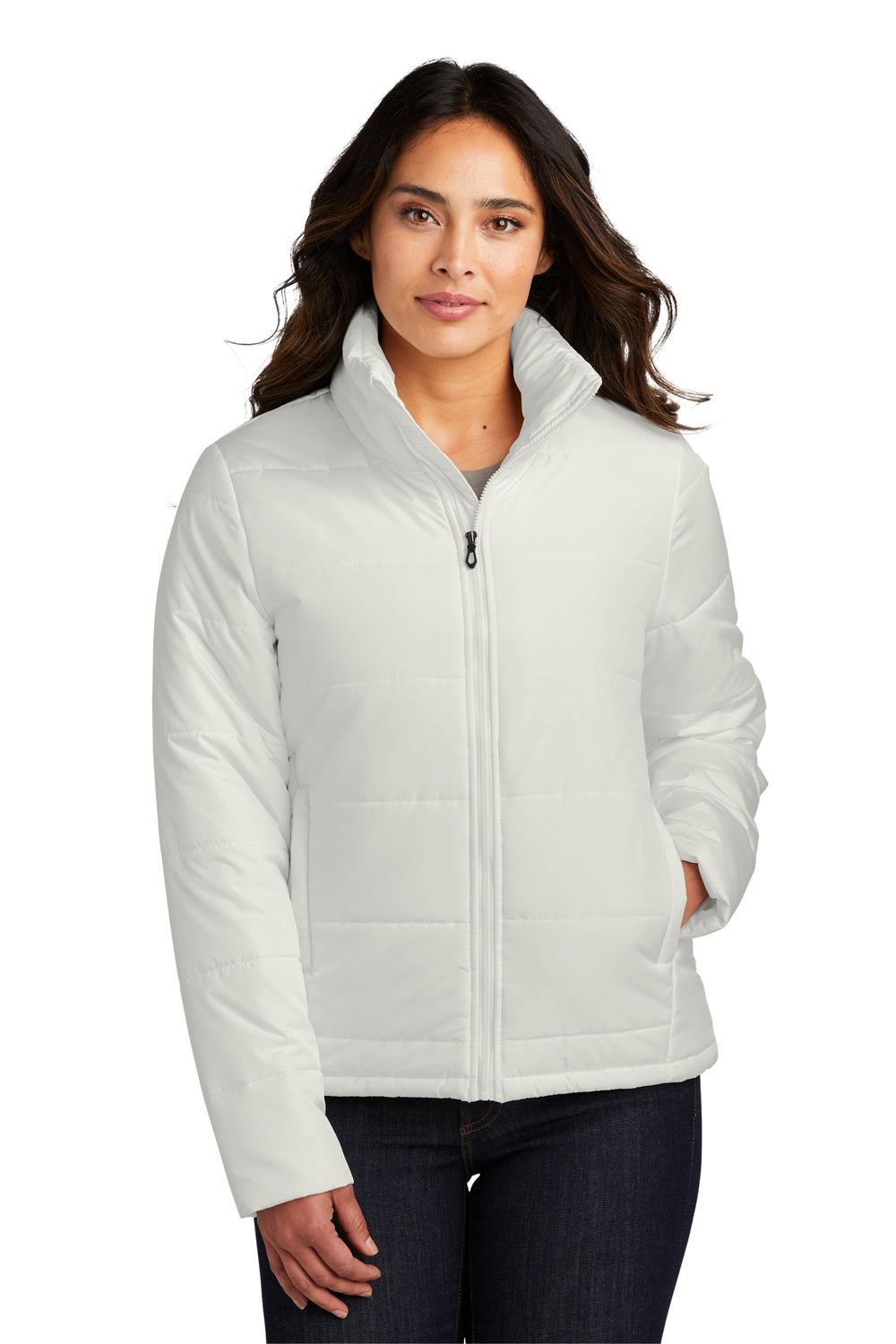 Port Authority L852 Womens Water Resistant Full Zip Puffer Jacket Marshmallow White Model Front