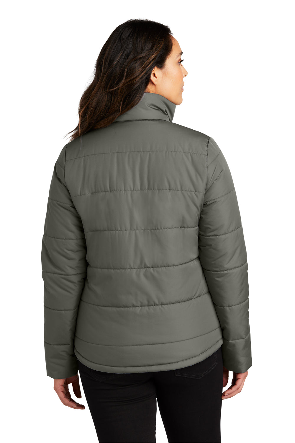 Port Authority L852 Womens Water Resistant Full Zip Puffer Jacket Shadow Grey Model Back