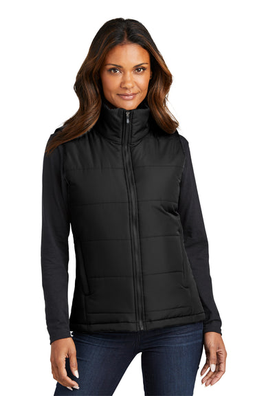 Port Authority L853 Womens Water Resistant Full Zip Puffer Vest Deep Black Model Front