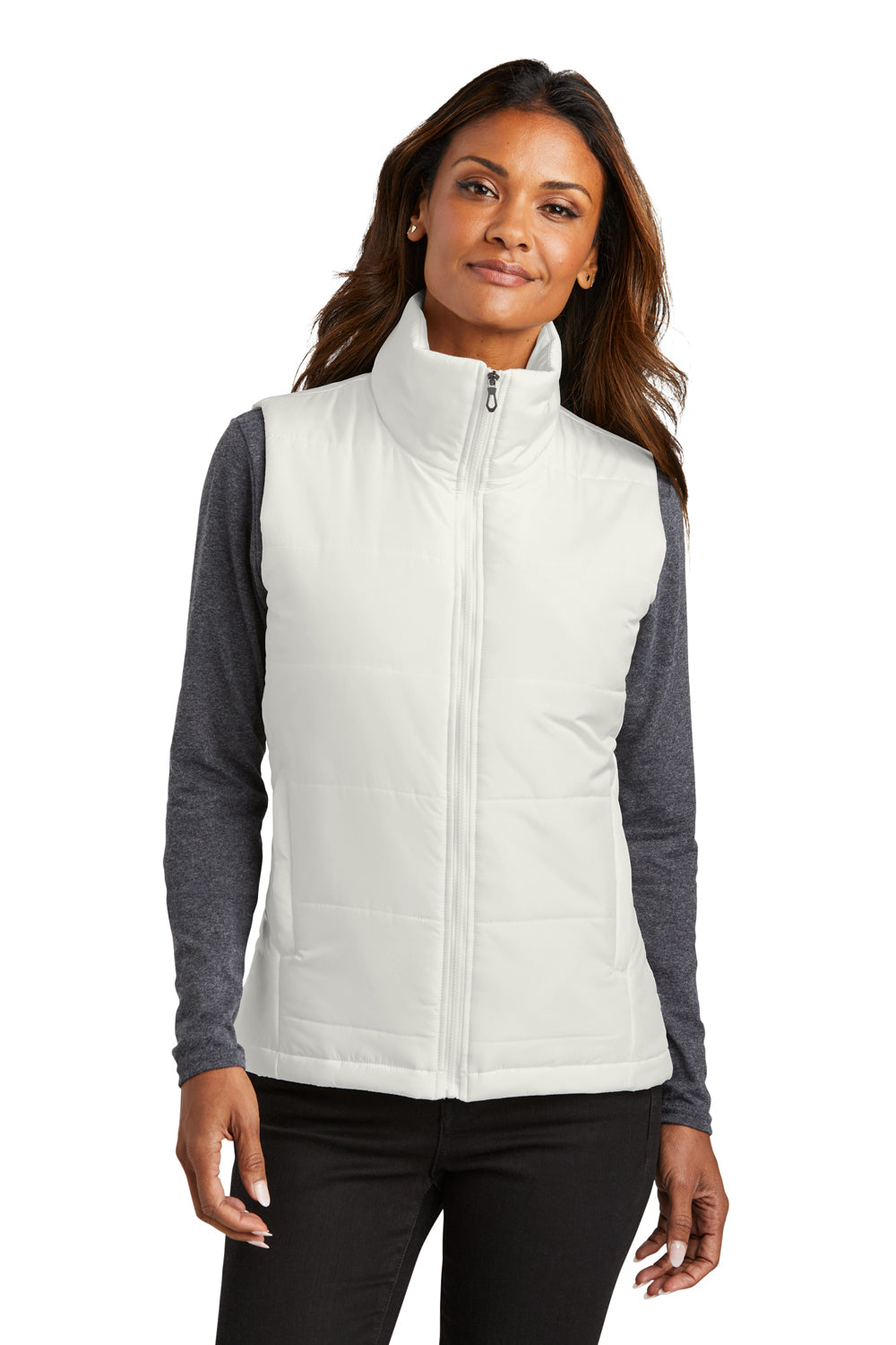 Port Authority L853 Womens Marshmallow White Water Resistant Full Zip Puffer Vest BigTopShirtShop