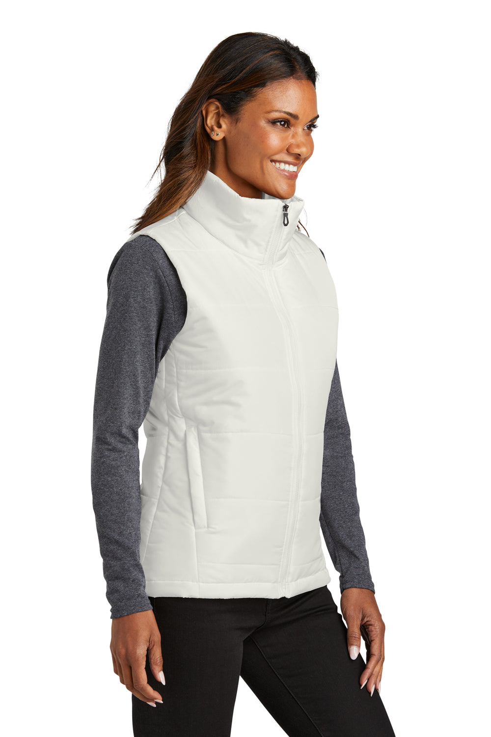 Port Authority L853 Womens Water Resistant Full Zip Puffer Vest Marshmallow White Model Side