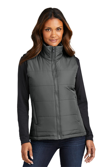 Port Authority L853 Womens Water Resistant Full Zip Puffer Vest Shadow Grey Model Front