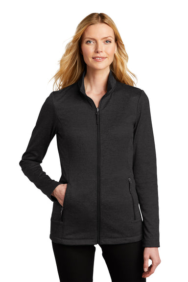 Port Authority L905 Womens Collective Striated Fleece Full Zip Jacket Heather Deep Black Model Front