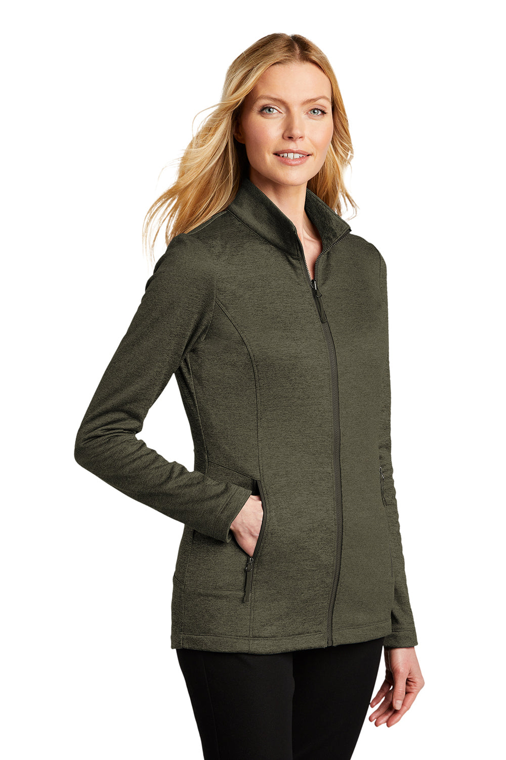 Port Authority L905 Womens Collective Striated Fleece Full Zip Jacket Heather Deep Olive Green Model 3q