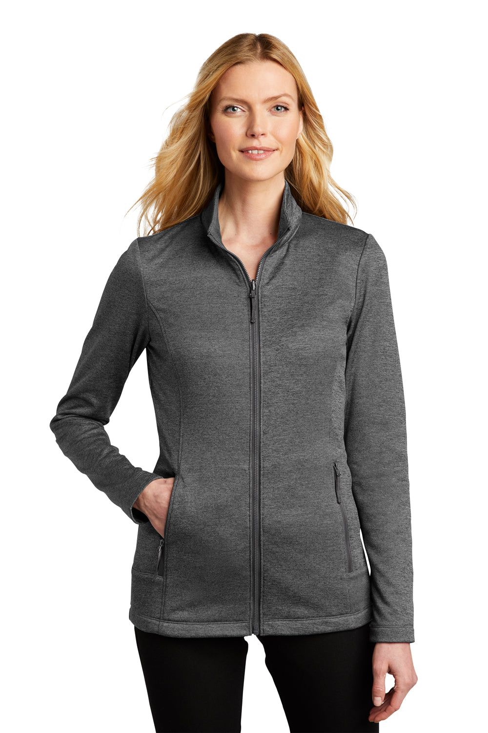 Port Authority L905 Womens Collective Striated Fleece Full Zip Jacket Heather Sterling Grey Model Front