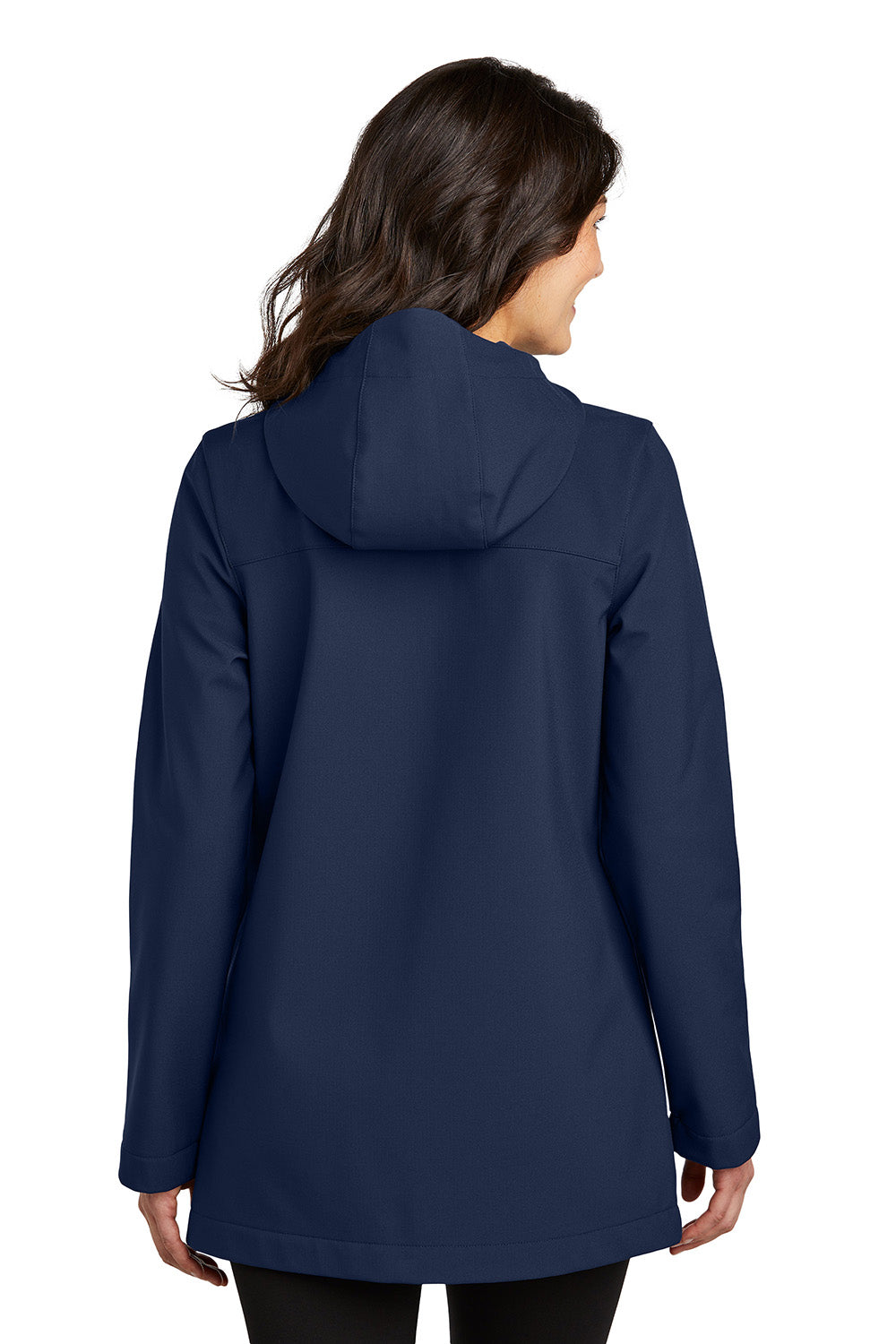 Port Authority L919 Womens Collective Outer Soft Shell Full Zip Hooded Parka River Navy Blue Model Back