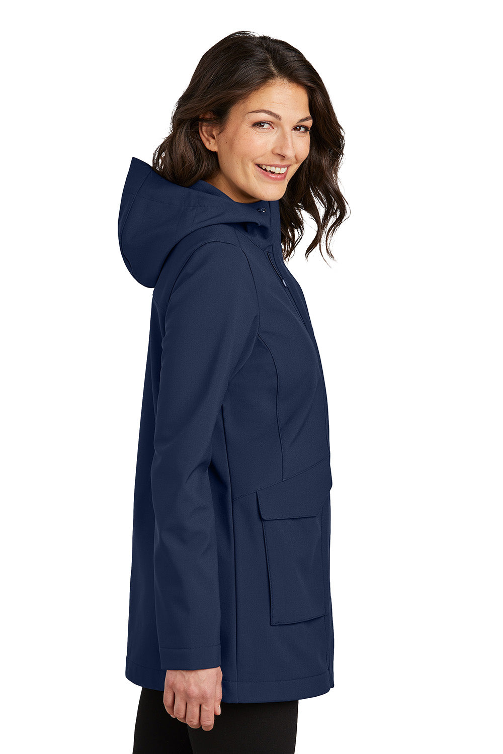 Port Authority L919 Womens Collective Outer Soft Shell Full Zip Hooded Parka River Navy Blue Model Side