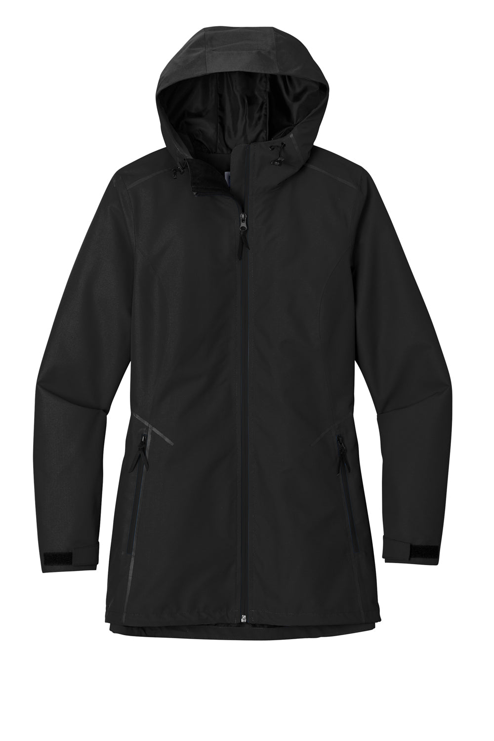 Port Authority L920 Womens Collective Tech Waterproof Full Zip Outer Shell Hooded Jacket Deep Black Flat Front