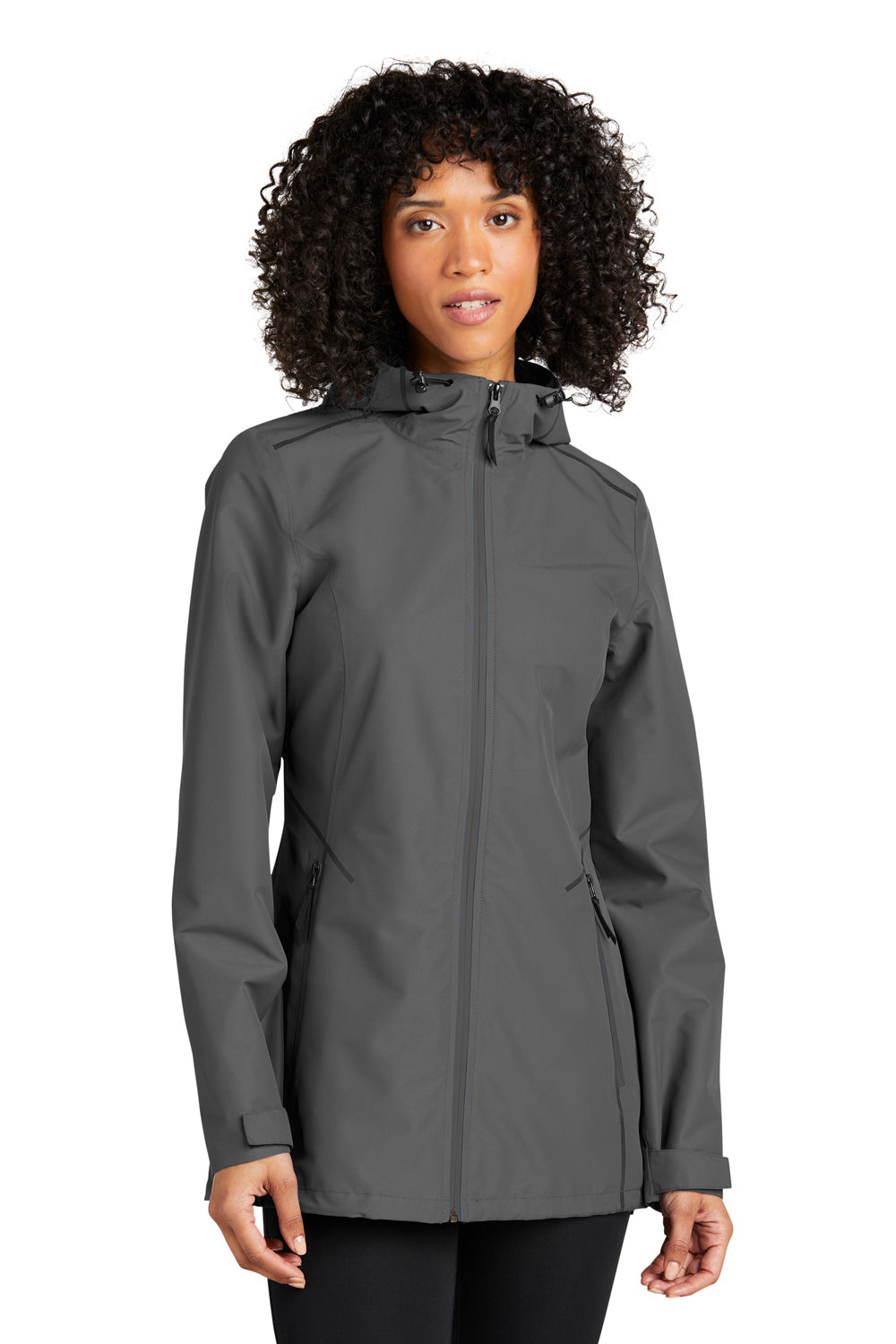 Port Authority L920 Womens Collective Tech Waterproof Full Zip Outer Shell Hooded Jacket Graphite Grey Model Front