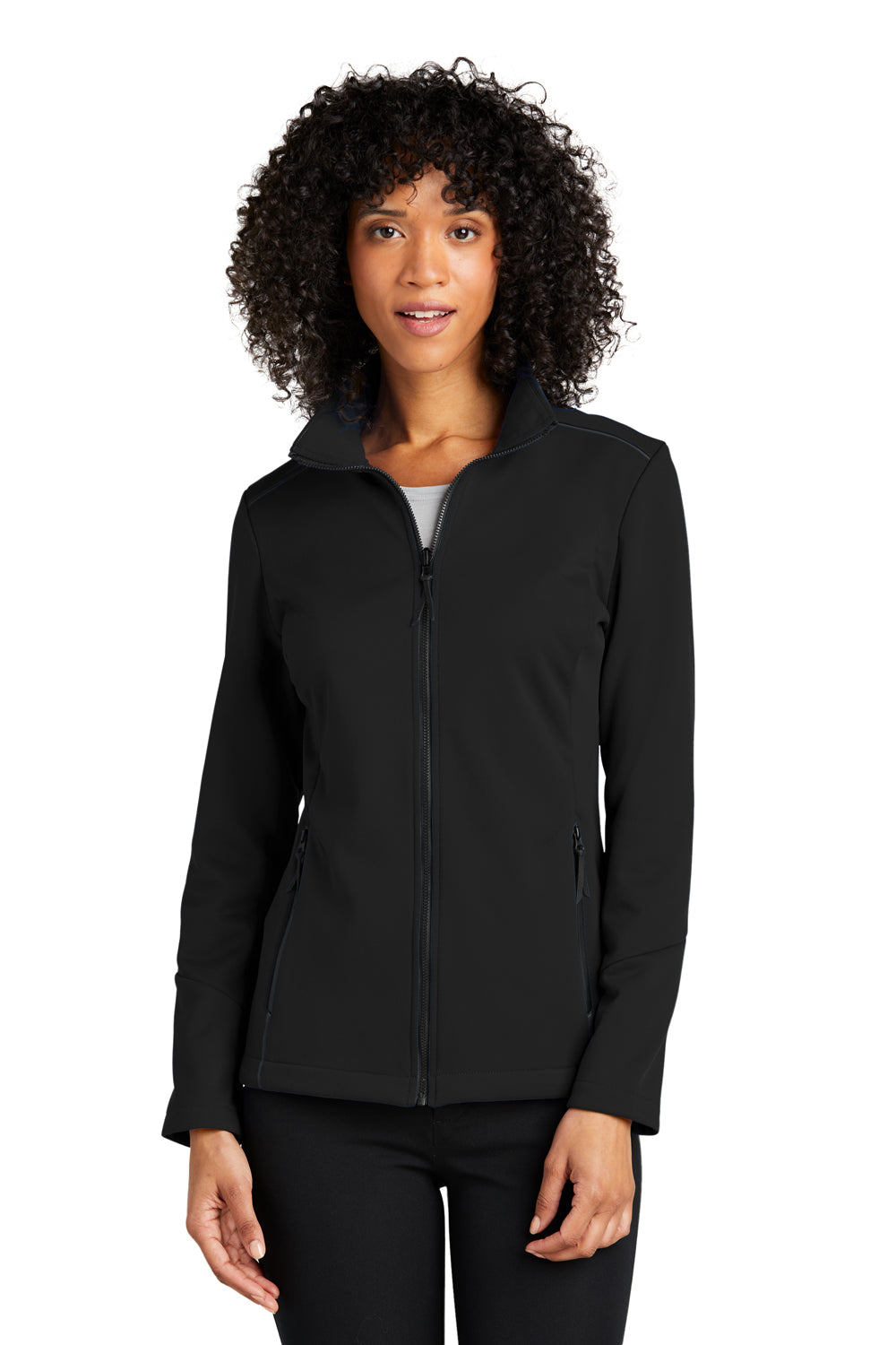 Port Authority L921 Womens Collective Tech Waterproof Full Zip Soft Shell Jacket Deep Black Model Front