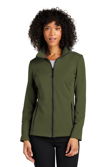 Port Authority L921 Womens Collective Tech Waterproof Full Zip Soft Shell Jacket Olive Green Model Front