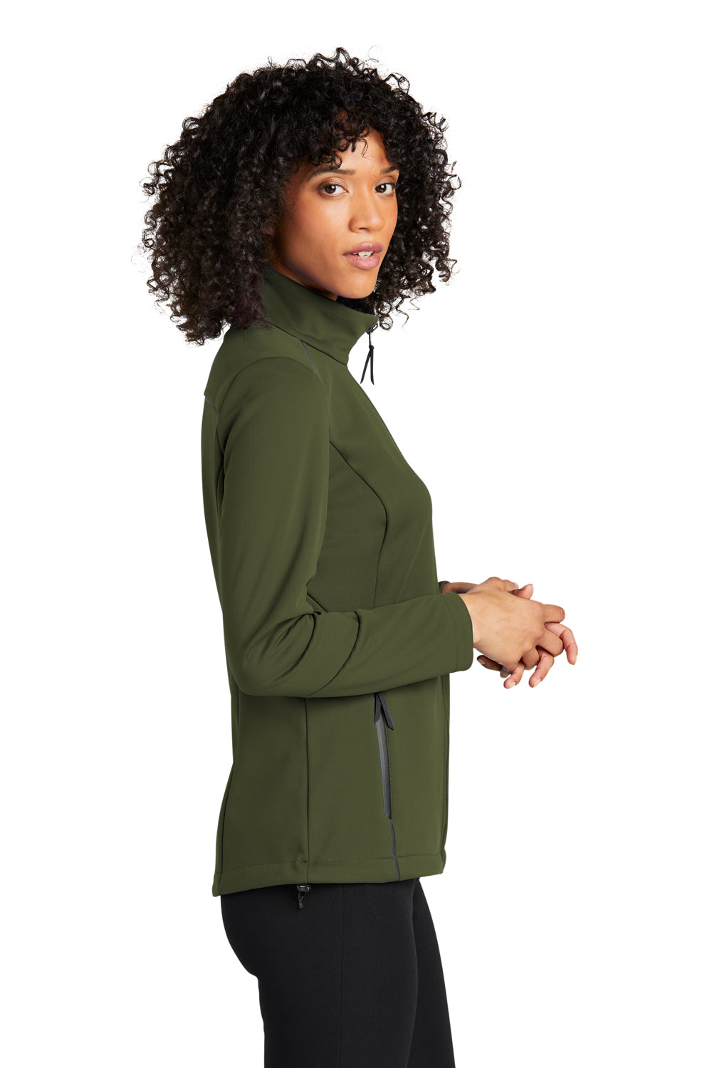 Port Authority L921 Womens Collective Tech Waterproof Full Zip Soft Shell Jacket Olive Green Model Side