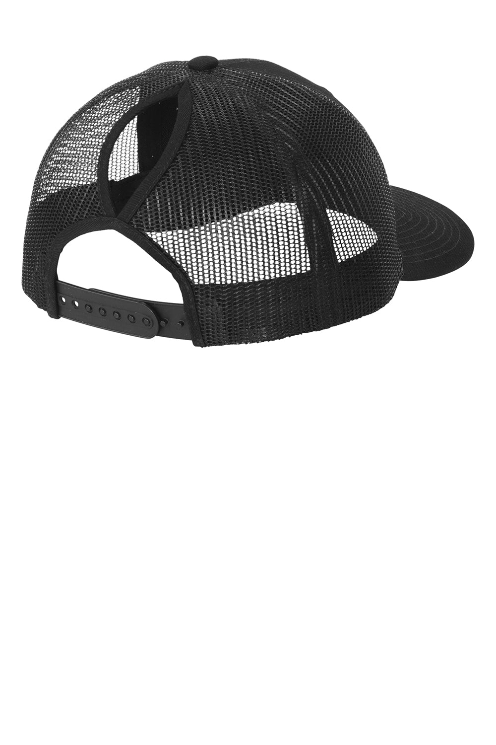 Port Authority LC111 Snapback Ponytail Trucker Hat Black Flat Back