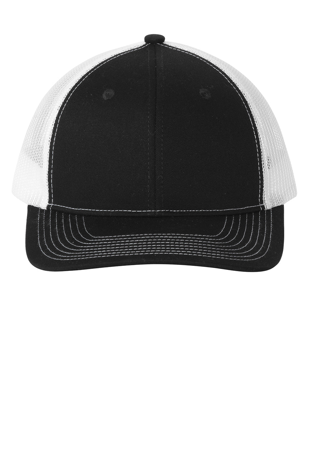 Port Authority LC111 Snapback Ponytail Trucker Hat Black/White Flat Front