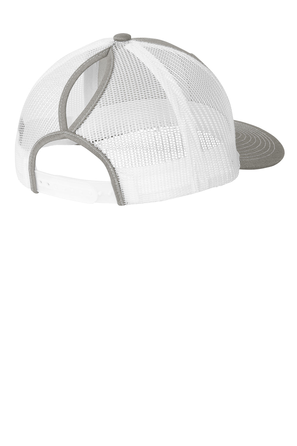 Port Authority LC111 Snapback Ponytail Trucker Hat Heather Grey/White Flat Back