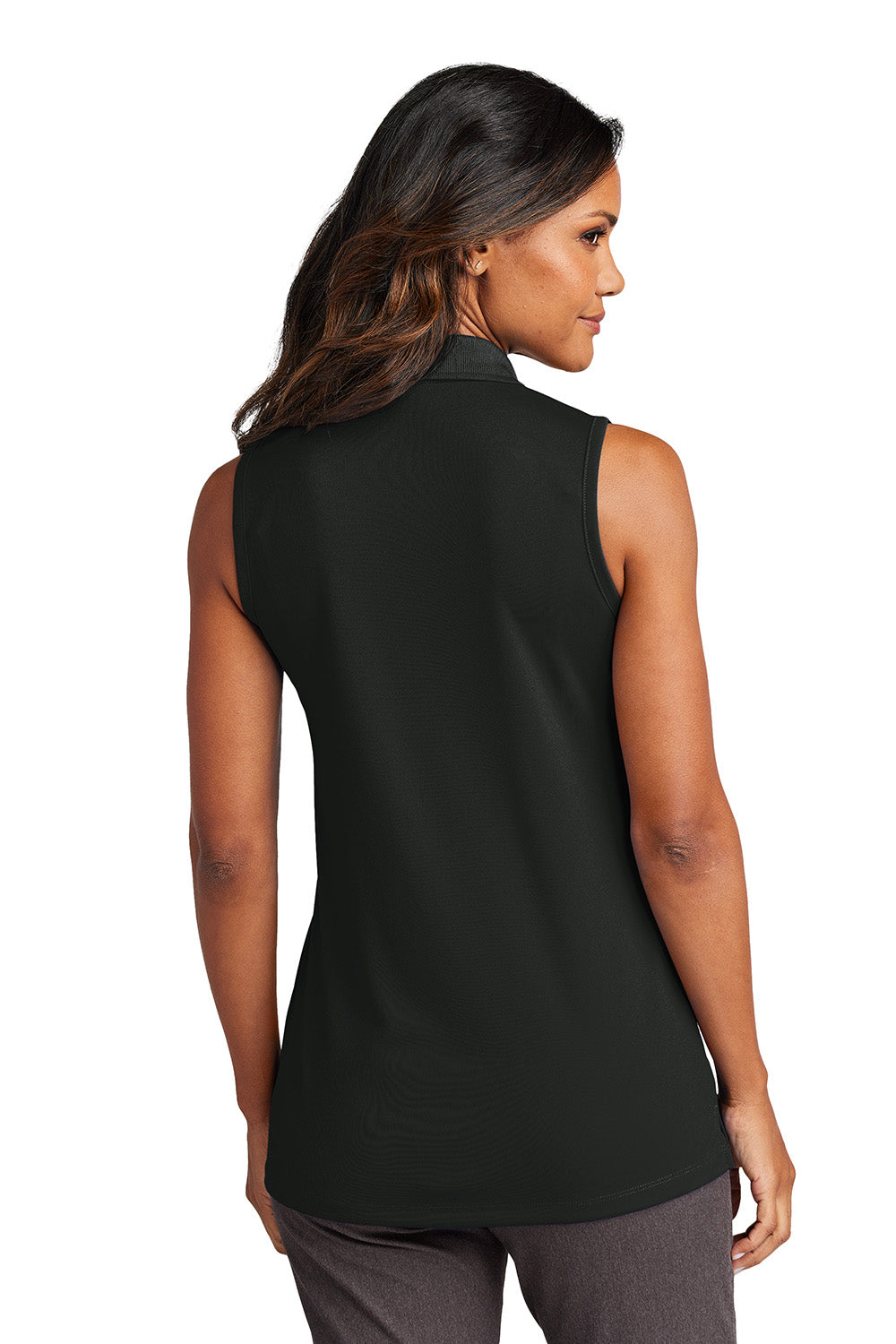 Port Authority LK110SV Womens Dry Zone UV Micro Mesh Sleeveless Polo Shirt Deep Black Model Back