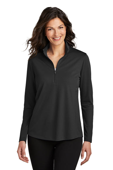 Port Authority LK112 Womens Dry Zone Moisture Wicking Micro Mesh 1/4 Zip Sweatshirt Deep Black Model Front