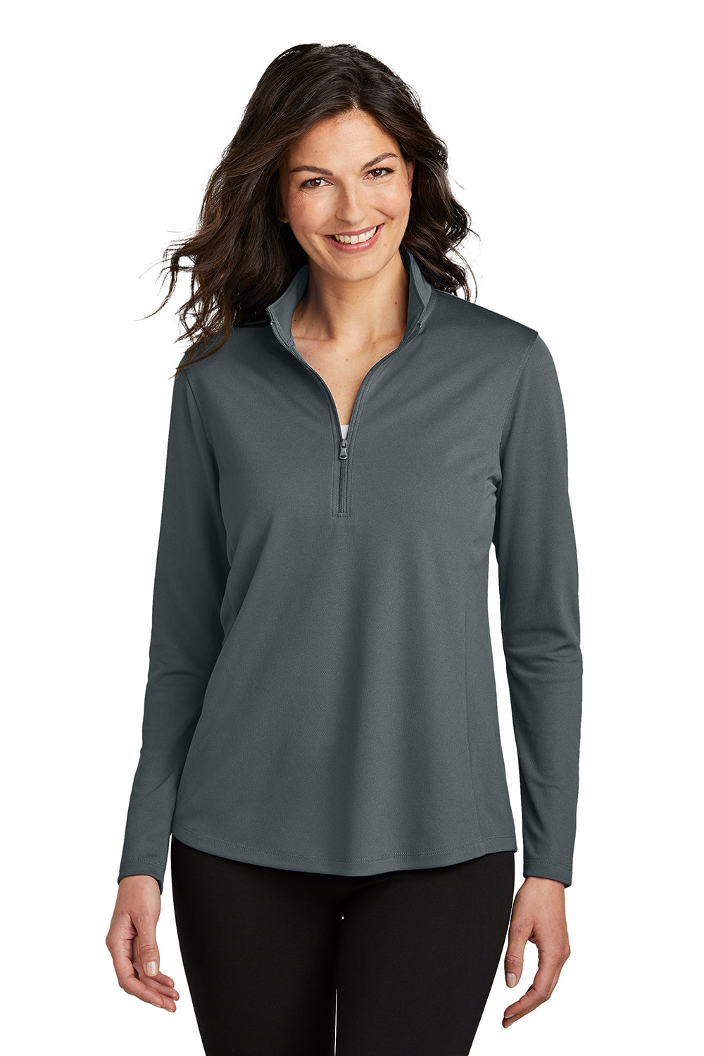 Port Authority LK112 Womens Dry Zone Moisture Wicking Micro Mesh 1/4 Zip Sweatshirt Graphite Grey Model Front