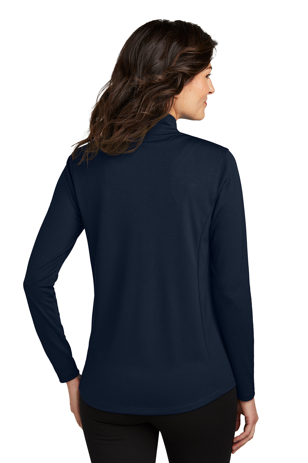 Port Authority LK112 Womens Dry Zone Moisture Wicking Micro Mesh 1/4 Zip Sweatshirt River Navy Blue Model Back