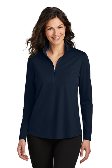 Port Authority LK112 Womens Dry Zone Moisture Wicking Micro Mesh 1/4 Zip Sweatshirt River Navy Blue Model Front