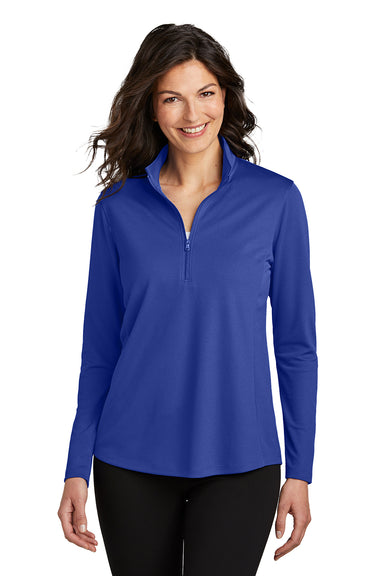 Port Authority LK112 Womens Dry Zone Moisture Wicking Micro Mesh 1/4 Zip Sweatshirt True Royal Blue Model Front