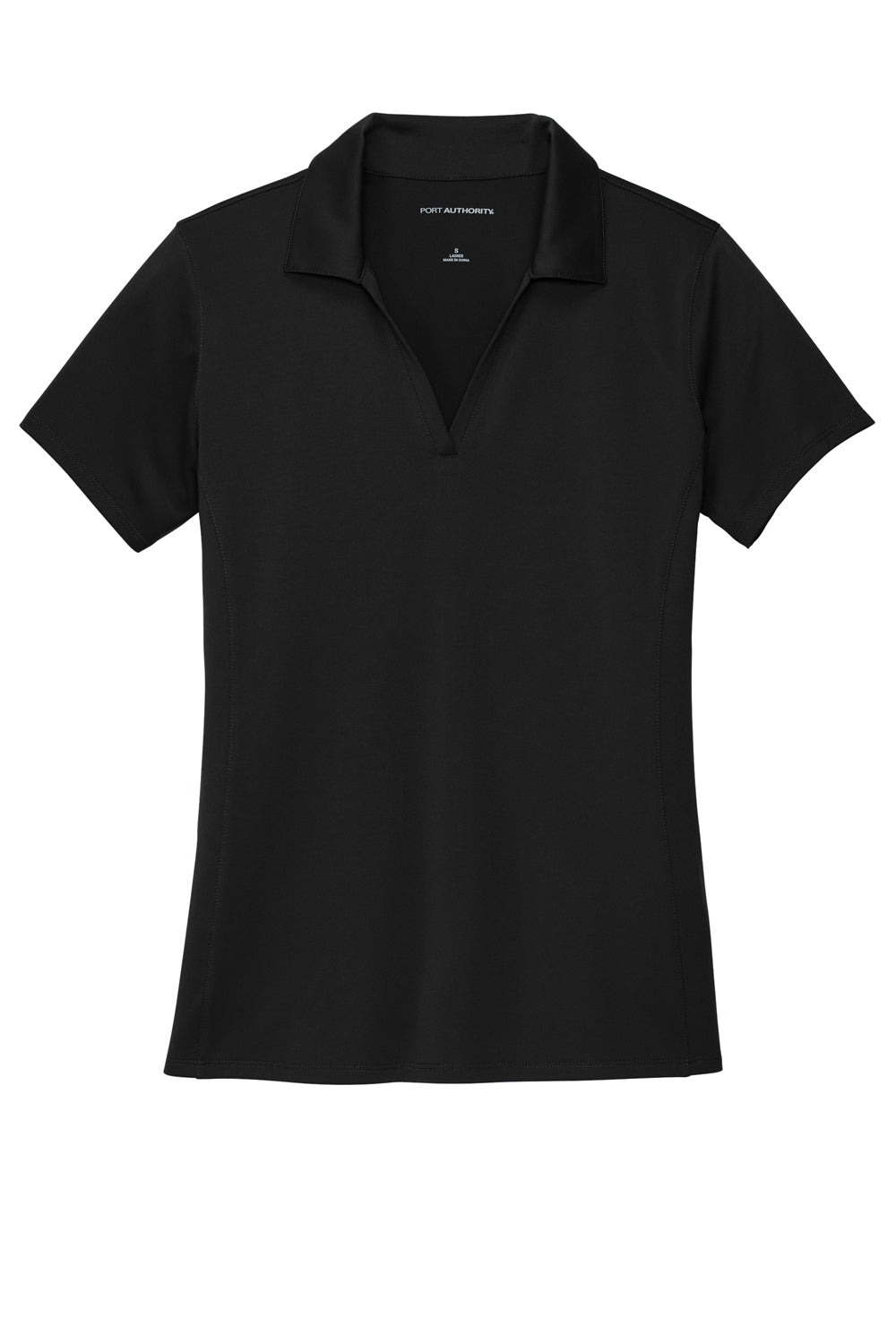 Port Authority LK398 Womens Staff Performance Moisture Wicking Short Sleeve Polo Shirt Black Flat Front