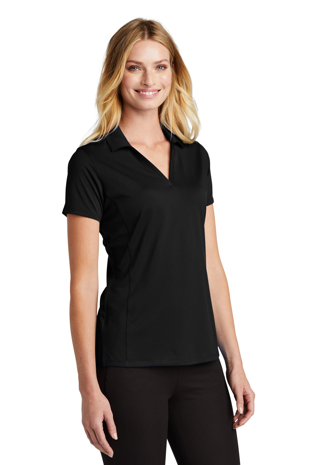 Port Authority LK398 Womens Staff Performance Moisture Wicking Short Sleeve Polo Shirt Black Model 3q