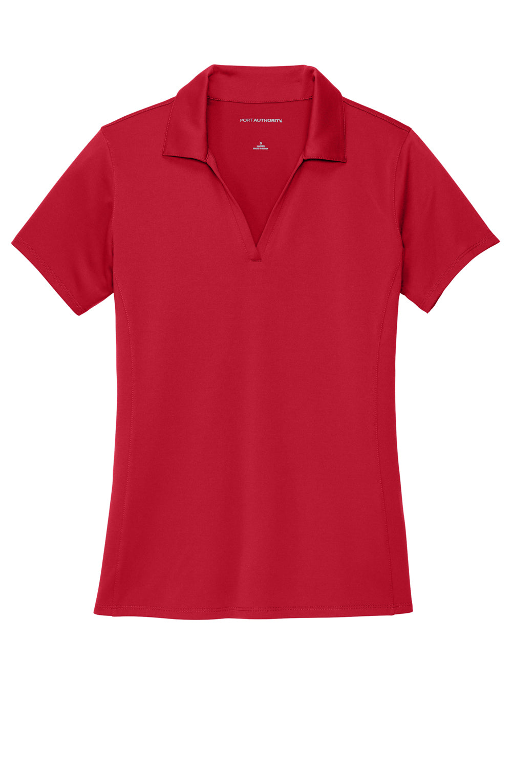 Port Authority LK398 Womens Staff Performance Moisture Wicking Short Sleeve Polo Shirt Engine Red Flat Front