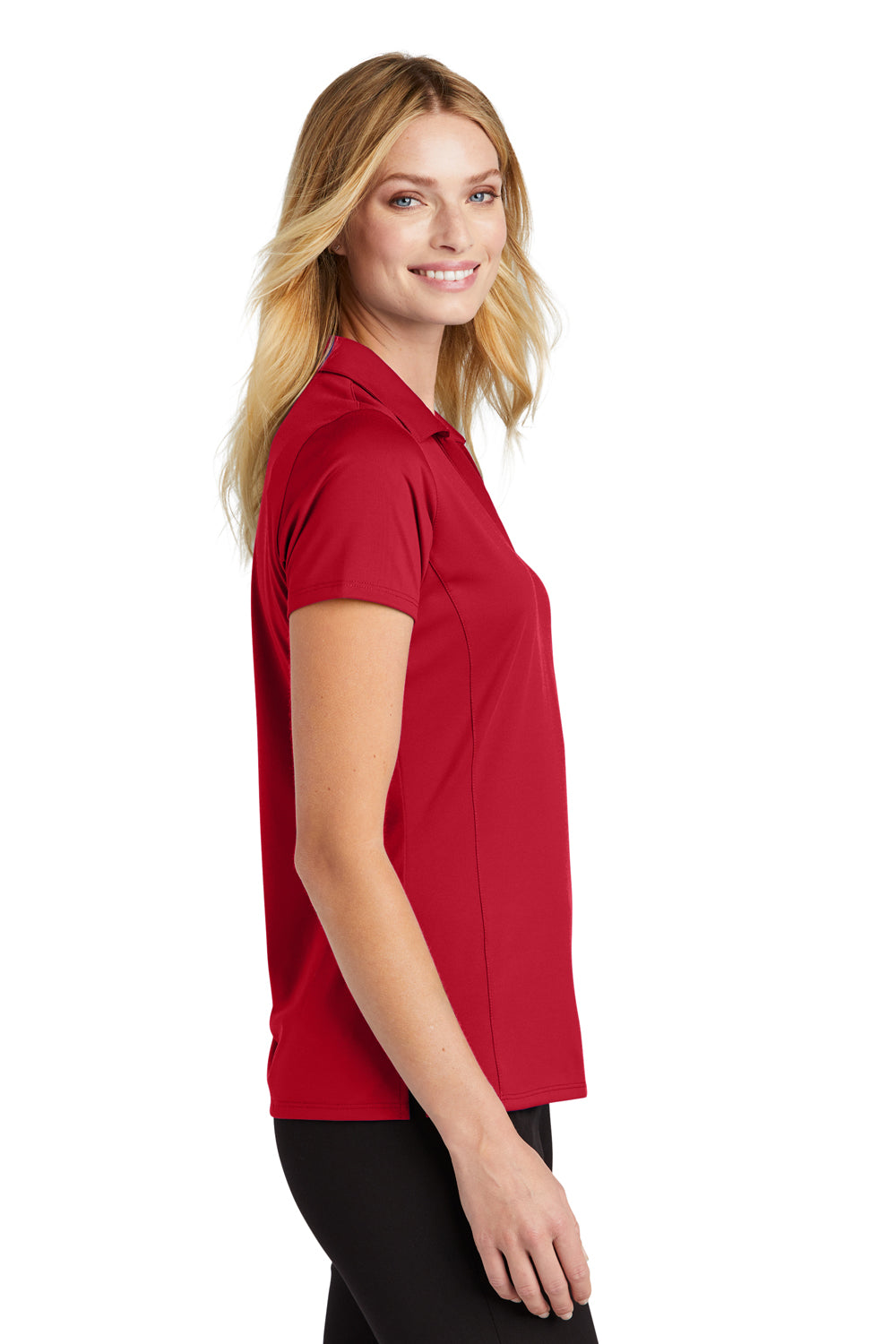 Port Authority LK398 Womens Staff Performance Moisture Wicking Short Sleeve Polo Shirt Engine Red Model Side