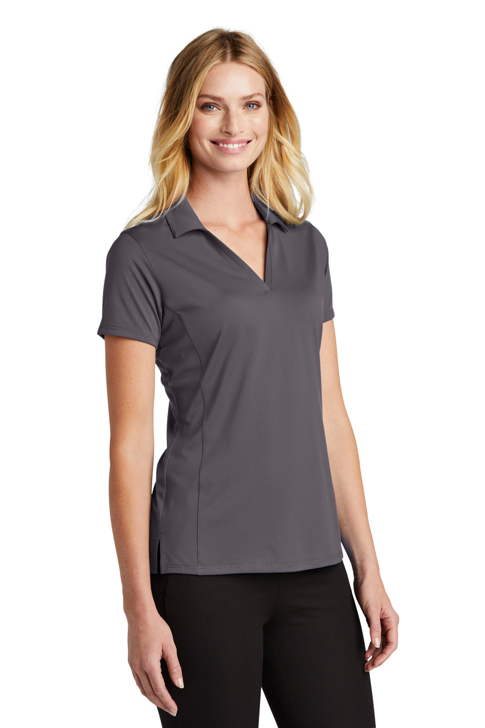 Port Authority LK398 Womens Staff Performance Moisture Wicking Short Sleeve Polo Shirt Graphite Grey Model 3q