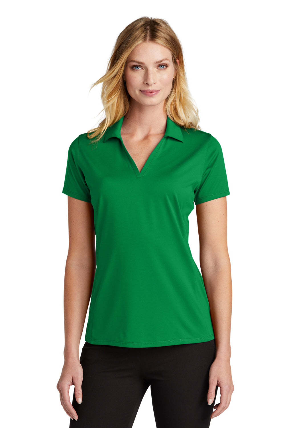 Port Authority LK398 Womens Staff Performance Moisture Wicking Short Sleeve Polo Shirt Spring Green Model Front