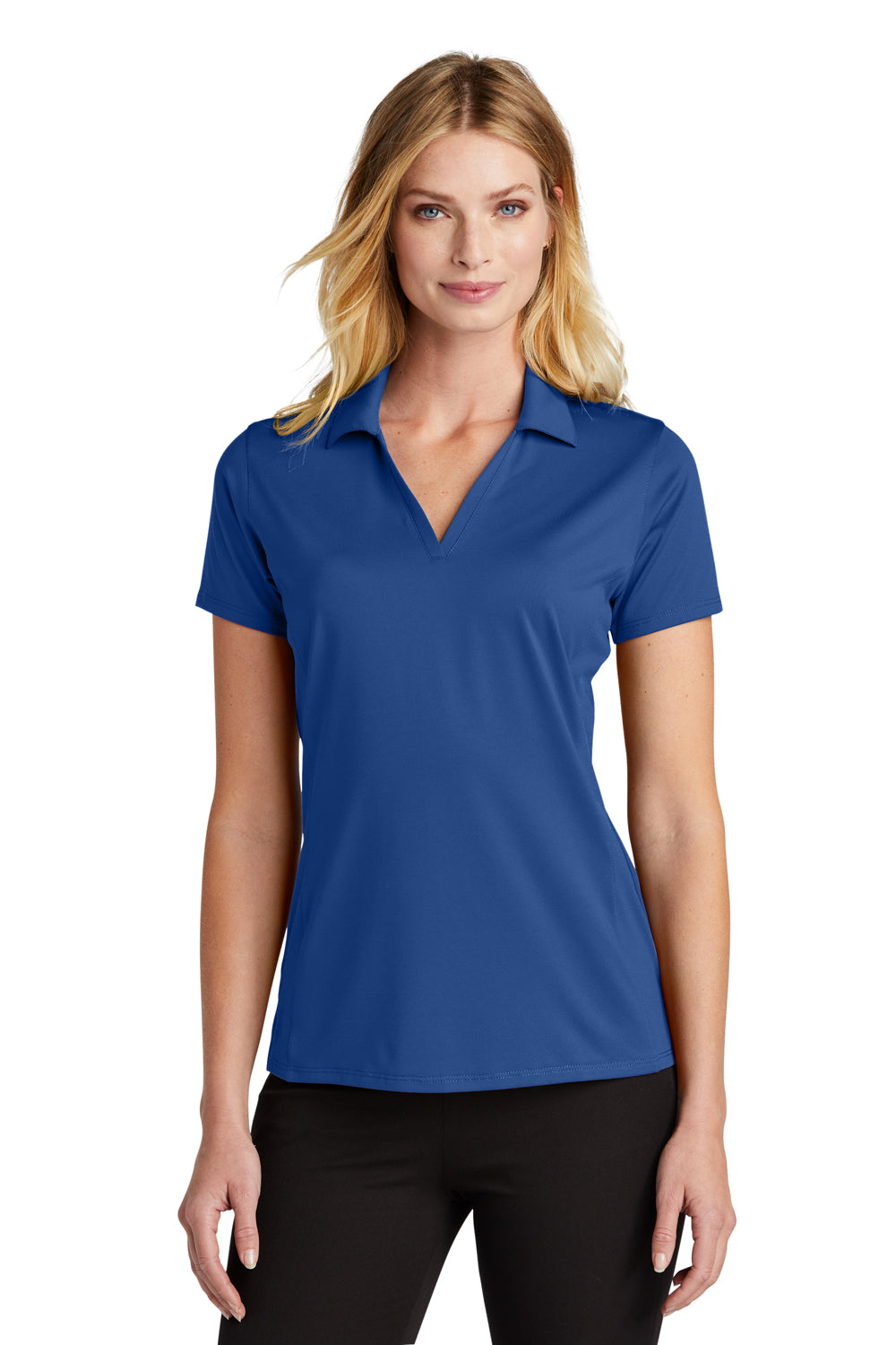 Port Authority LK398 Womens Staff Performance Moisture Wicking Short Sleeve Polo Shirt True Blue Model Front