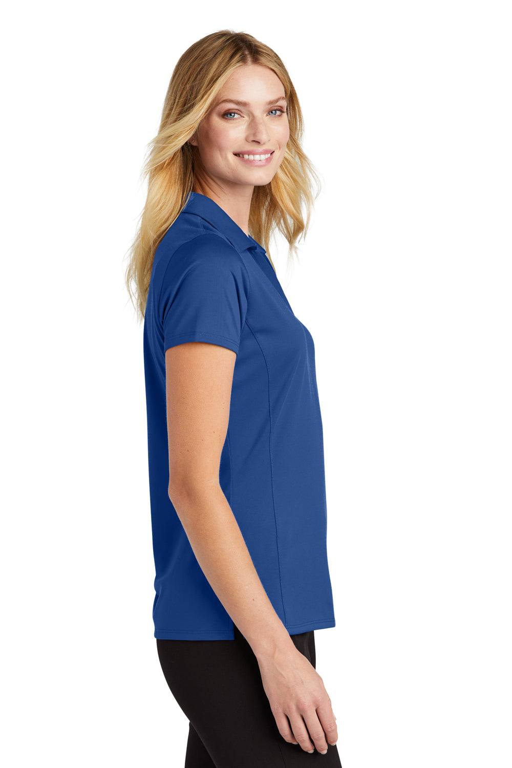 Port Authority LK398 Womens Staff Performance Moisture Wicking Short Sleeve Polo Shirt True Blue Model Side